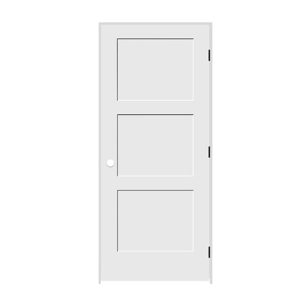 Trimlite 24"x80"x13/8" Primed 3Panel Equal Panel Interior Shaker 71/4" LH Prehung Door Black Hinges 2068pri8433LH1D714 - main